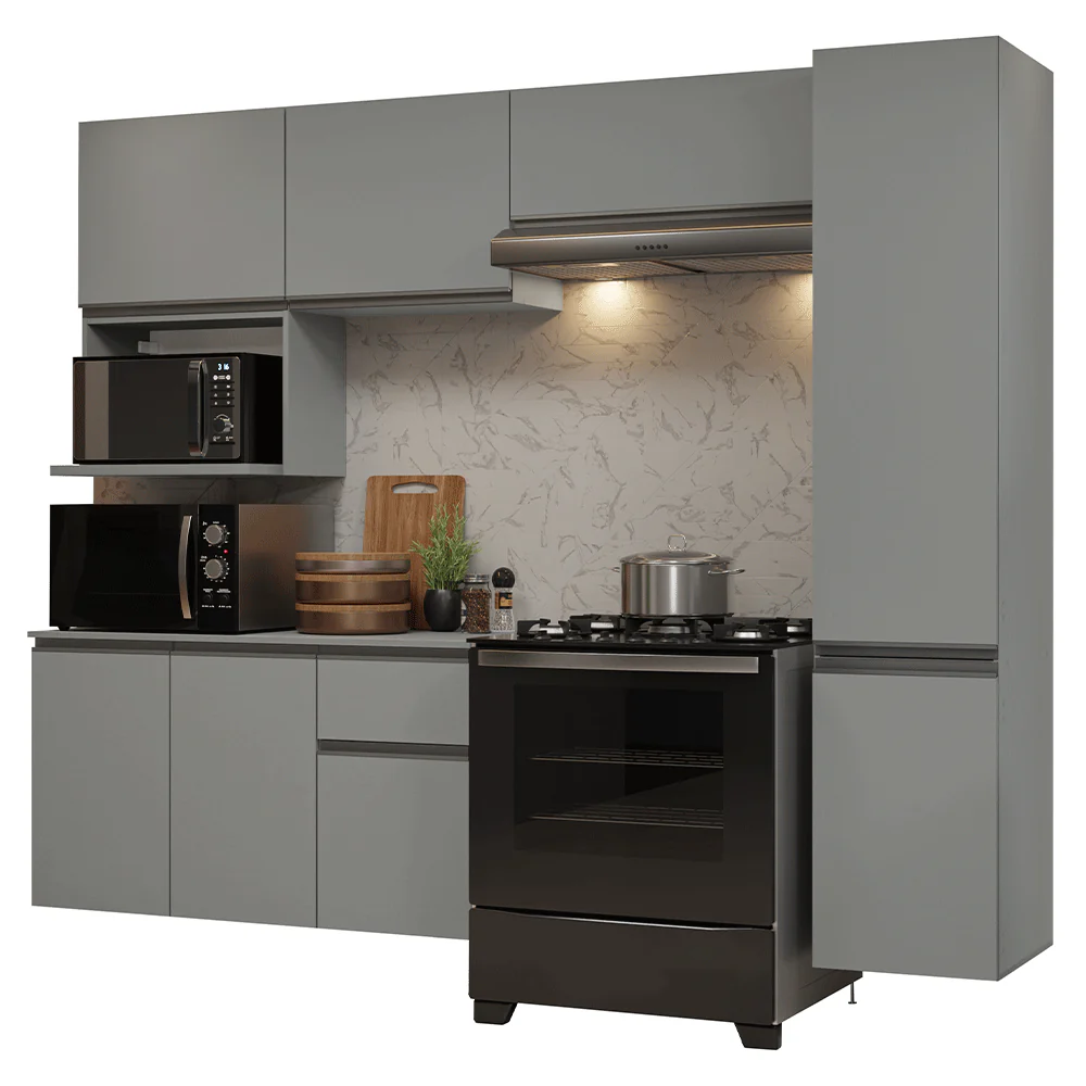 Armário de Cozinha Completa 240 cm Suspensa Cinza Nice Madesa 09 - Image 2