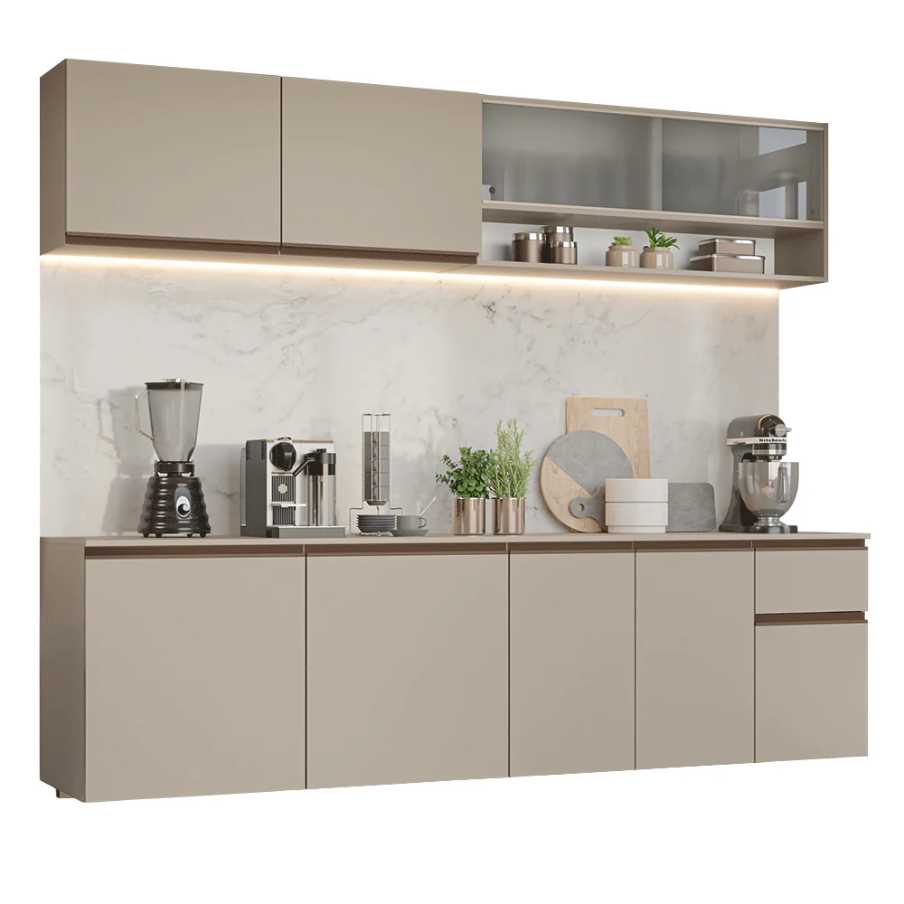 Armário de Cozinha Completa 240 cm Suspenso Crema Nice Madesa 04 - Image 2