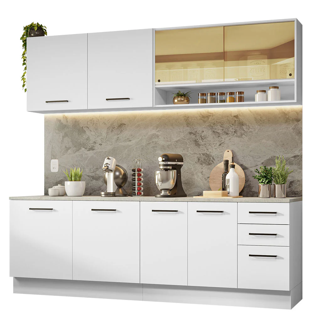Armário de Cozinha Completa 240cm Branco 60cm de Profundidade Agata Madesa 01 - Image 2