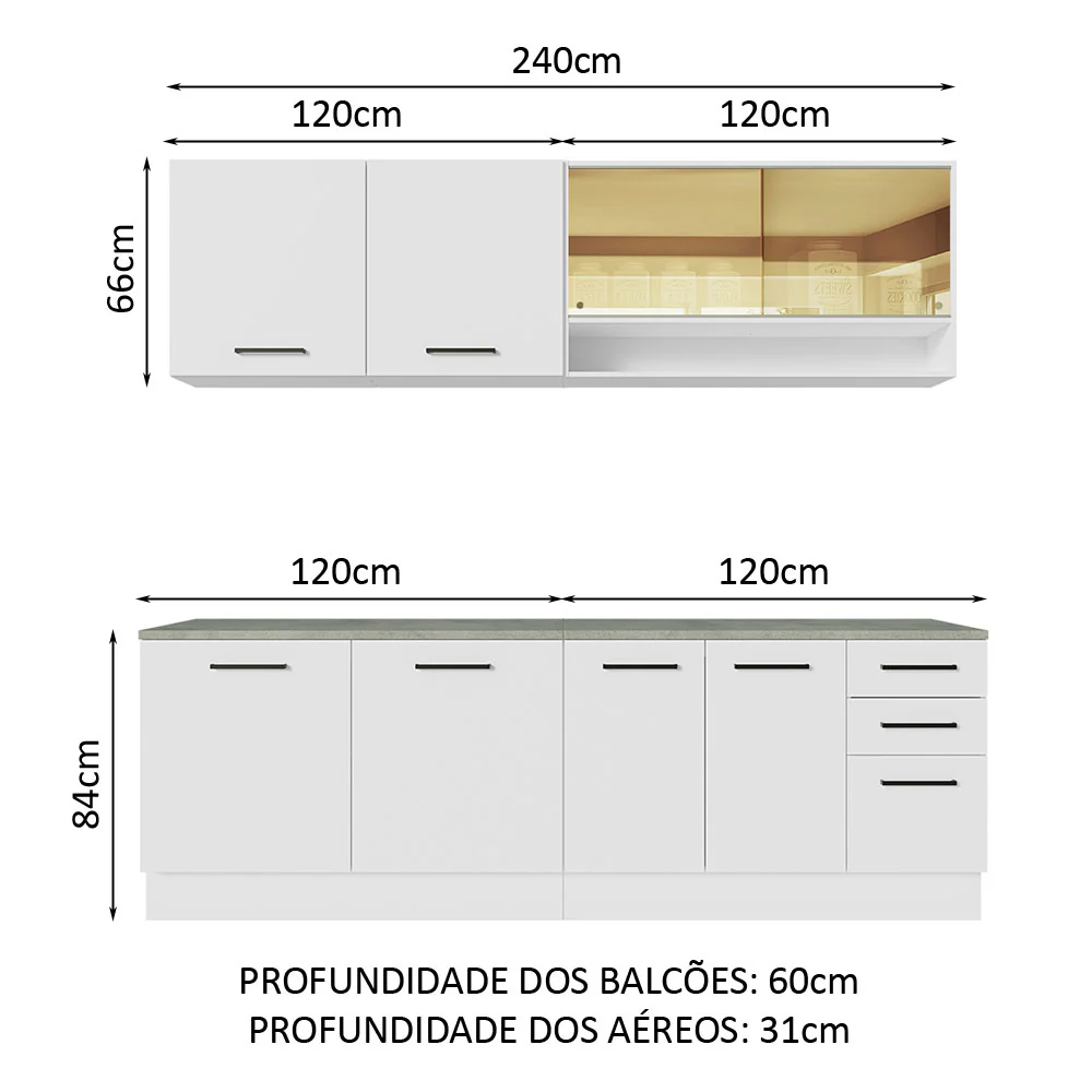 Armário de Cozinha Completa 240cm Branco 60cm de Profundidade Agata Madesa 01 - Image 3