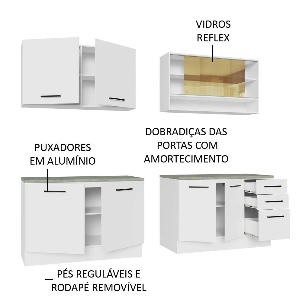 Armário de Cozinha Completa 240cm Branco 60cm de Profundidade Agata Madesa 01 - Image 4
