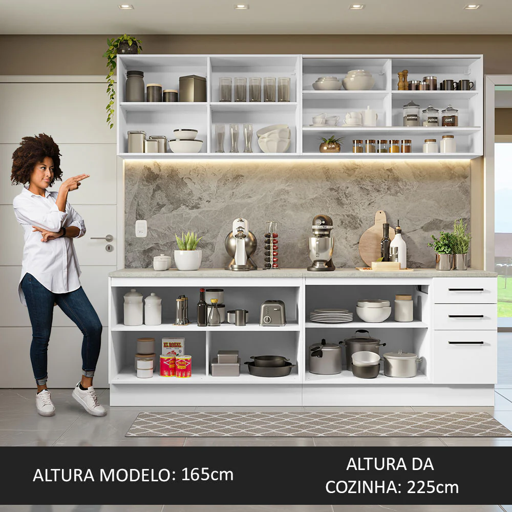 Armário de Cozinha Completa 240cm Branco 60cm de Profundidade Agata Madesa 01 - Image 5