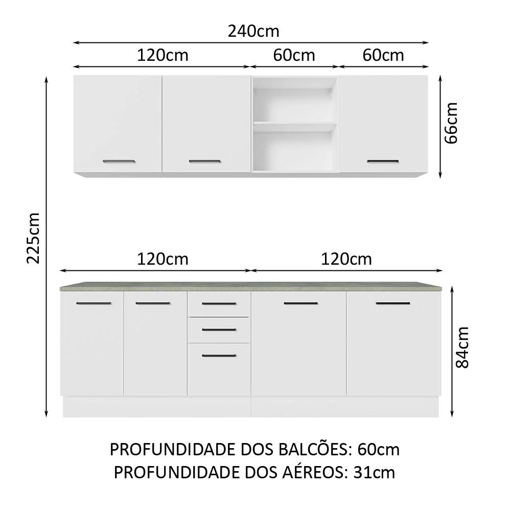 Armário de Cozinha Completa 240cm Branco 60cm de Profundidade Agata Madesa 02 - Image 3