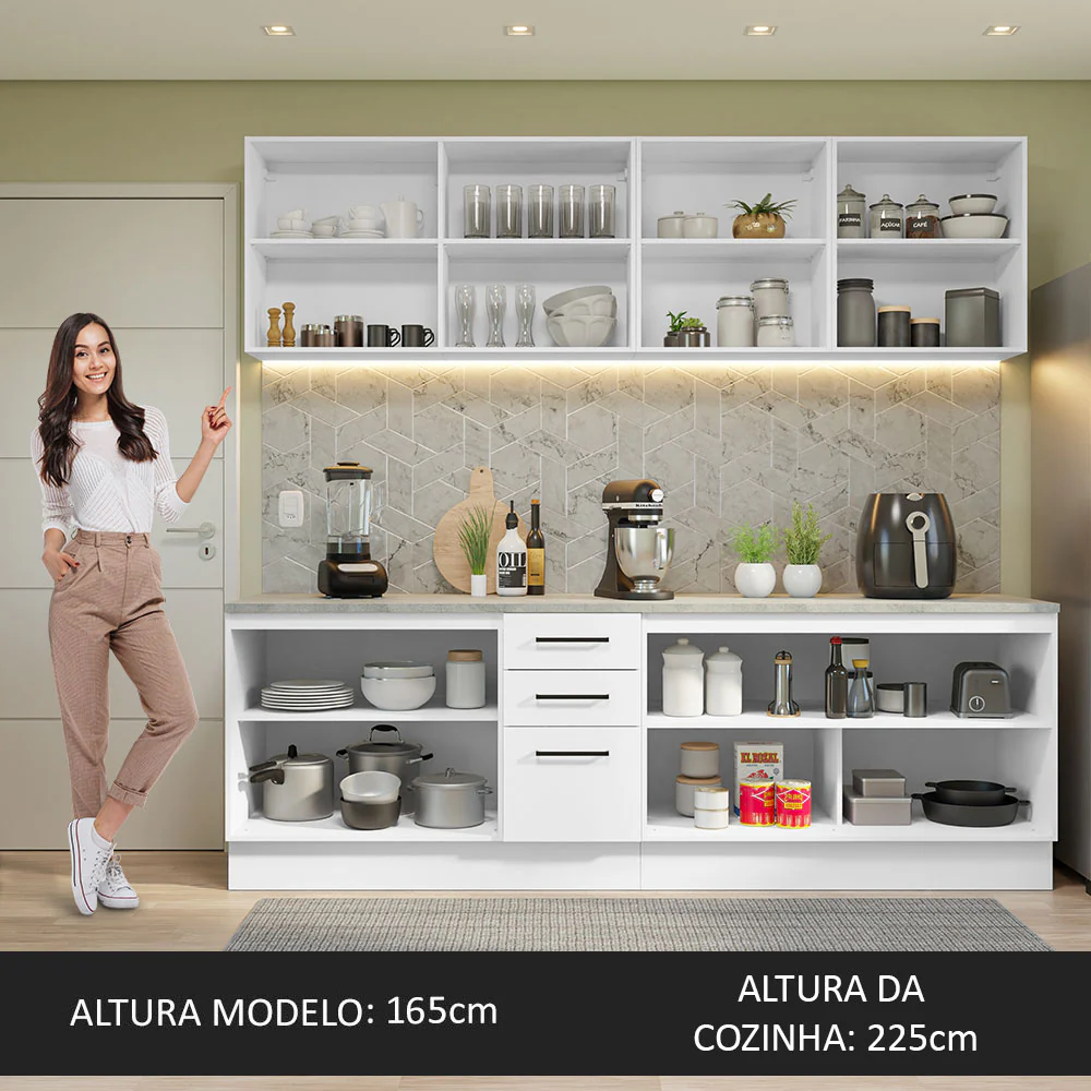 Armário de Cozinha Completa 240cm Branco 60cm de Profundidade Agata Madesa 02 - Image 5