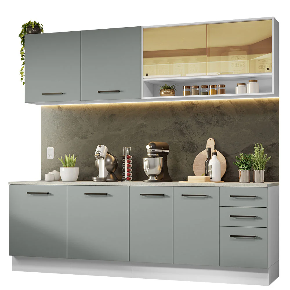 Armário de Cozinha Completa 240cm Branco/Cinza 60cm de Profundidade Agata Madesa 01 - Image 2