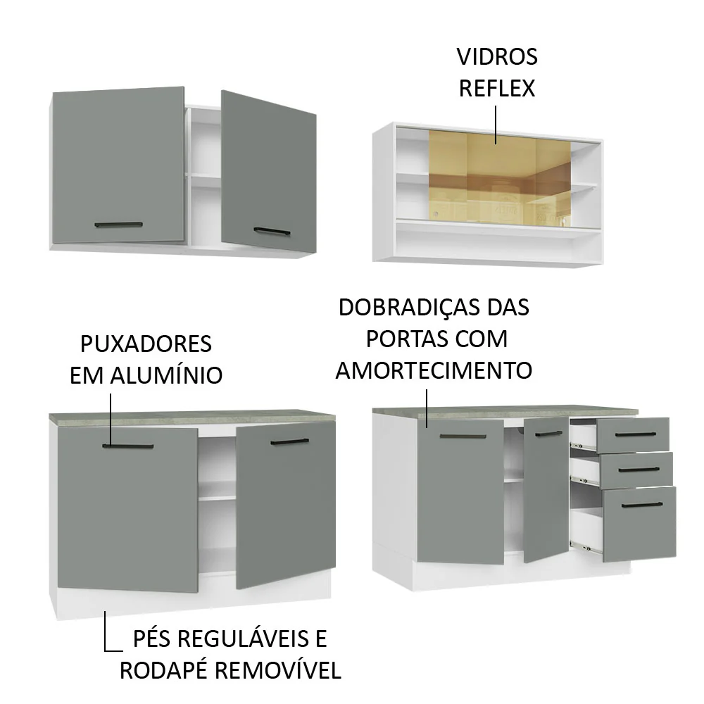 Armário de Cozinha Completa 240cm Branco/Cinza 60cm de Profundidade Agata Madesa 01 - Image 4