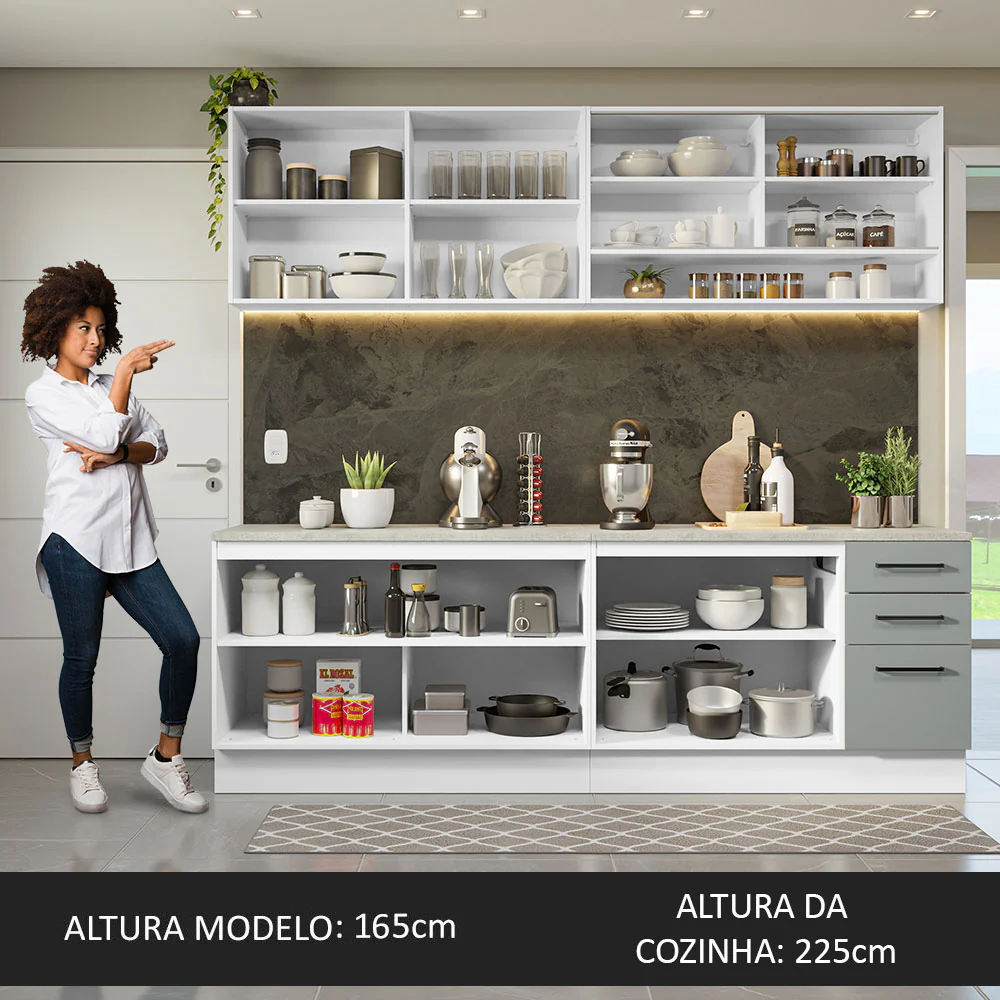 Armário de Cozinha Completa 240cm Branco/Cinza 60cm de Profundidade Agata Madesa 01 - Image 5