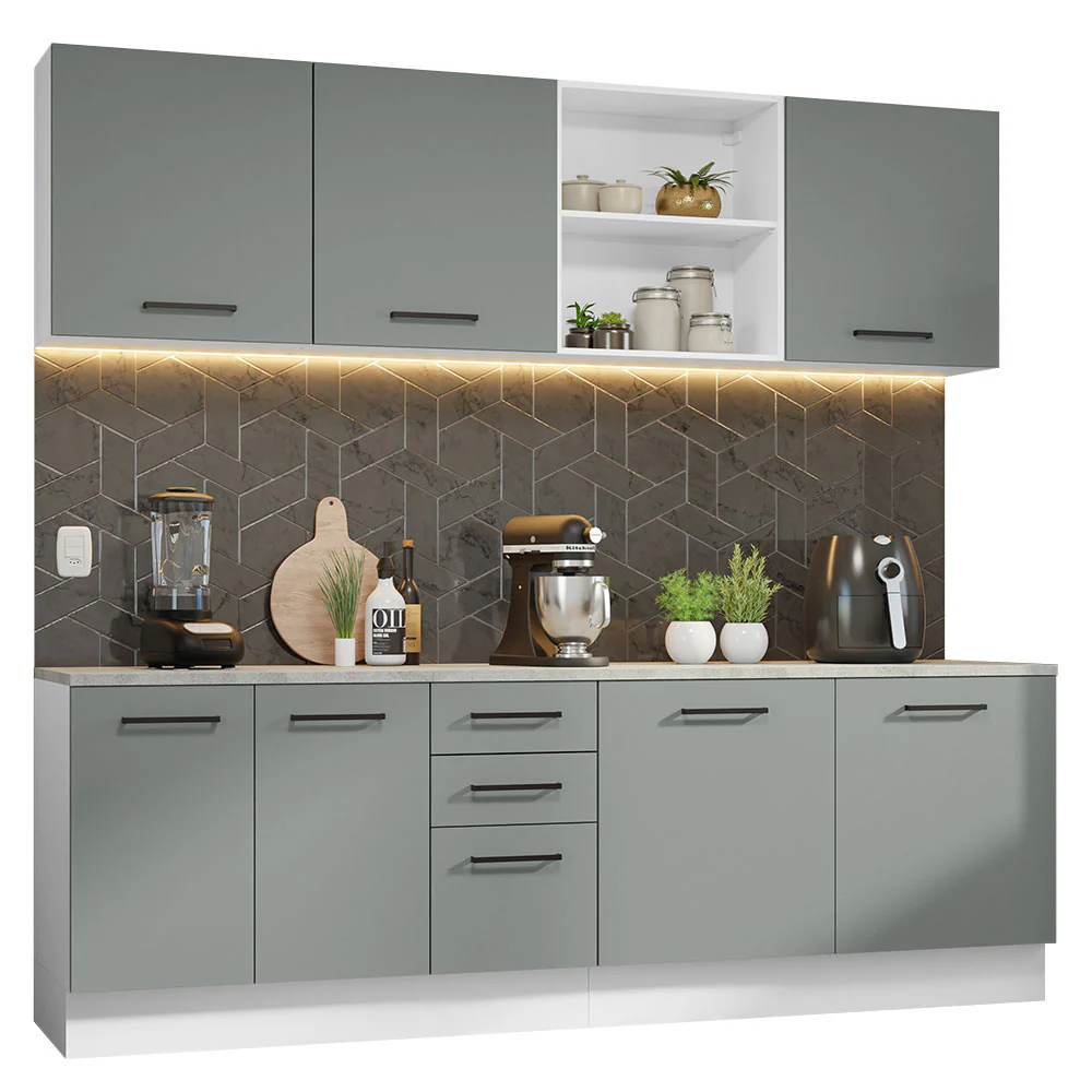 Armário de Cozinha Completa 240cm Branco/Cinza 60cm de Profundidade Agata Madesa 02 - Image 2