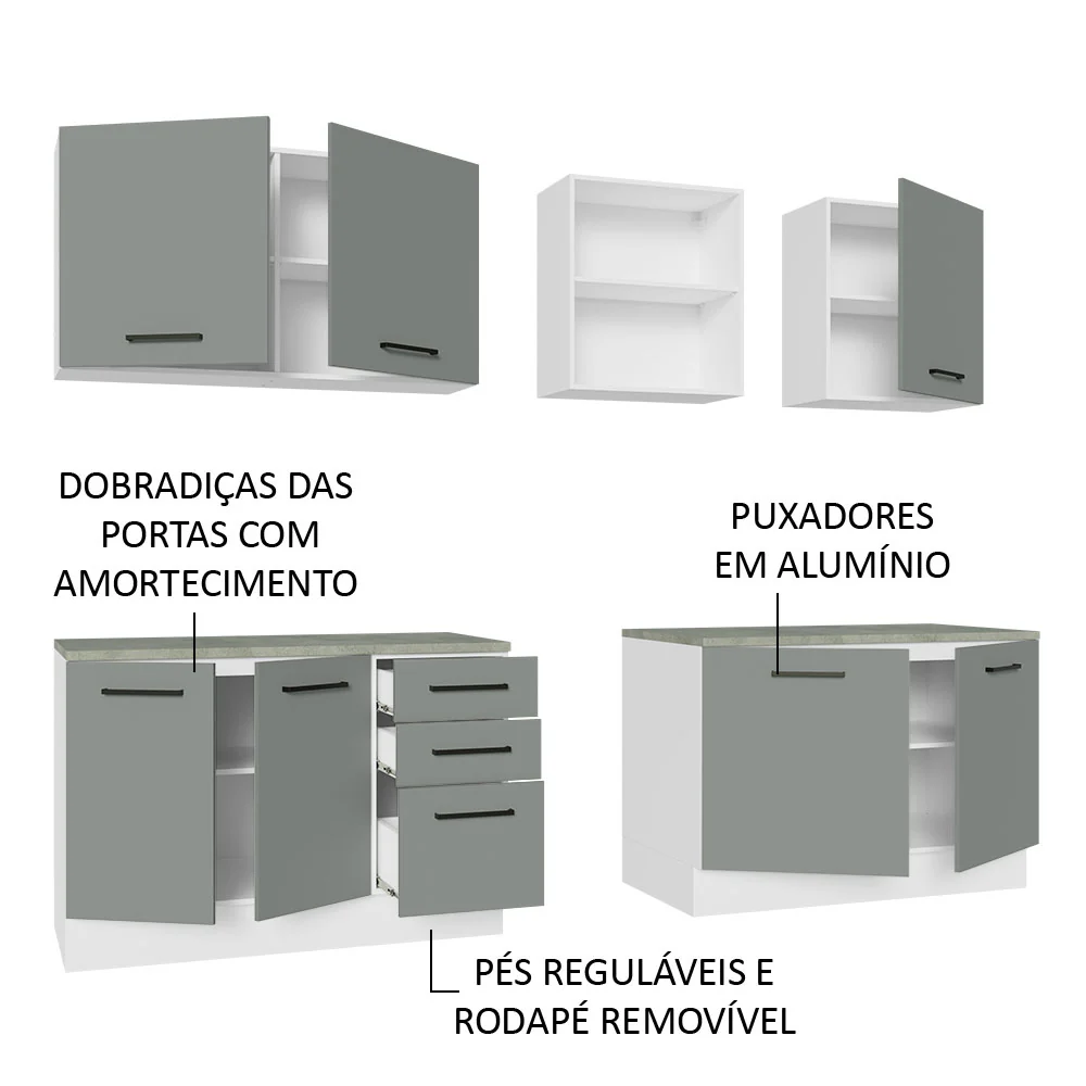 Armário de Cozinha Completa 240cm Branco/Cinza 60cm de Profundidade Agata Madesa 02 - Image 4