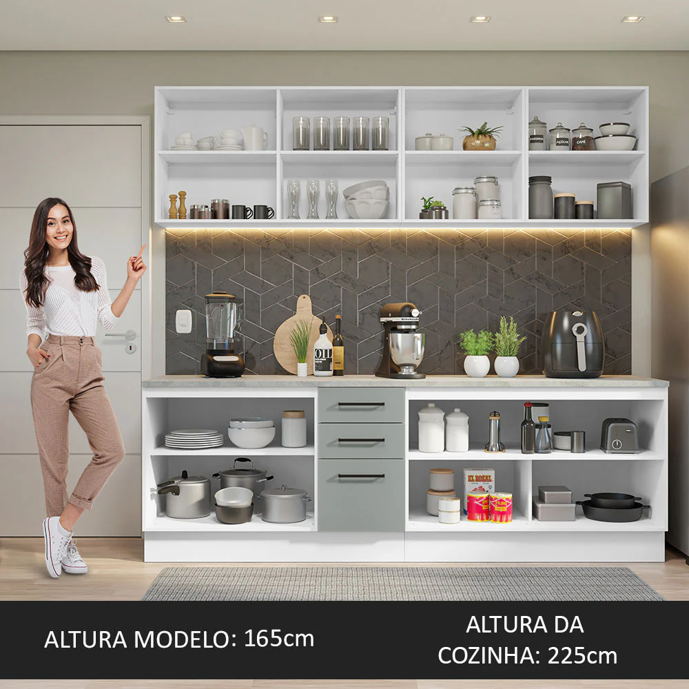 Armário de Cozinha Completa 240cm Branco/Cinza 60cm de Profundidade Agata Madesa 02 - Image 5