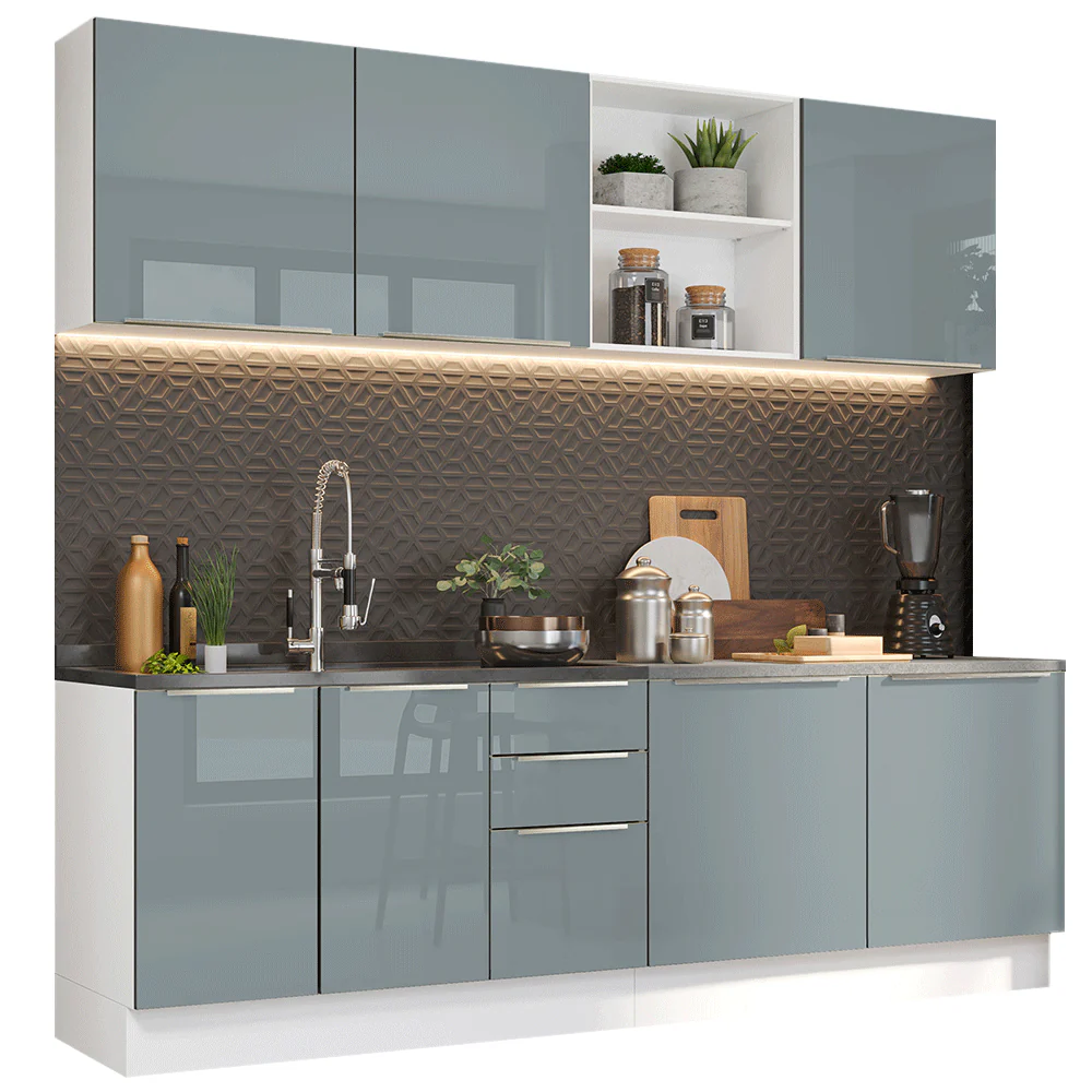 Armário de Cozinha Completa 240 x 60 cm Branco/Cinza Lux Madesa 05 - Image 2