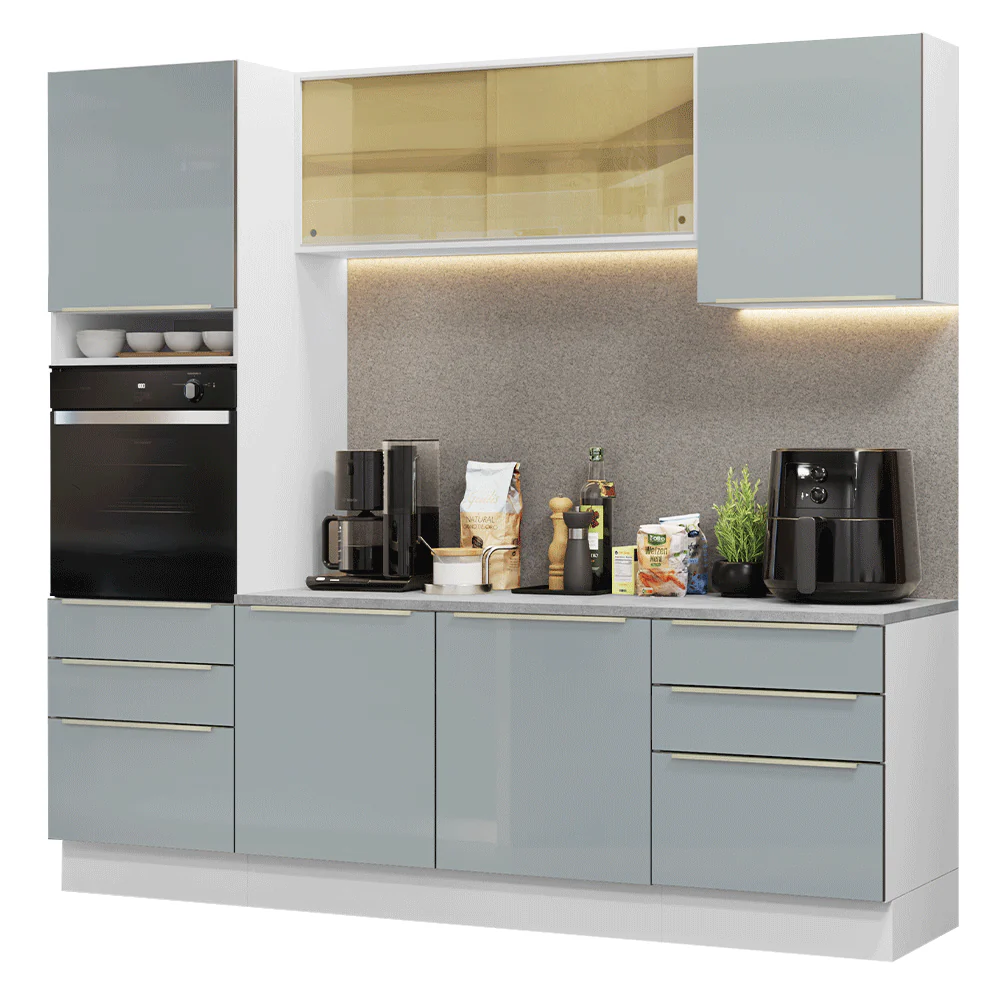 Armário de Cozinha Completa 240 x 60 cm Branco/Cinza Lux Madesa 08 - Image 2