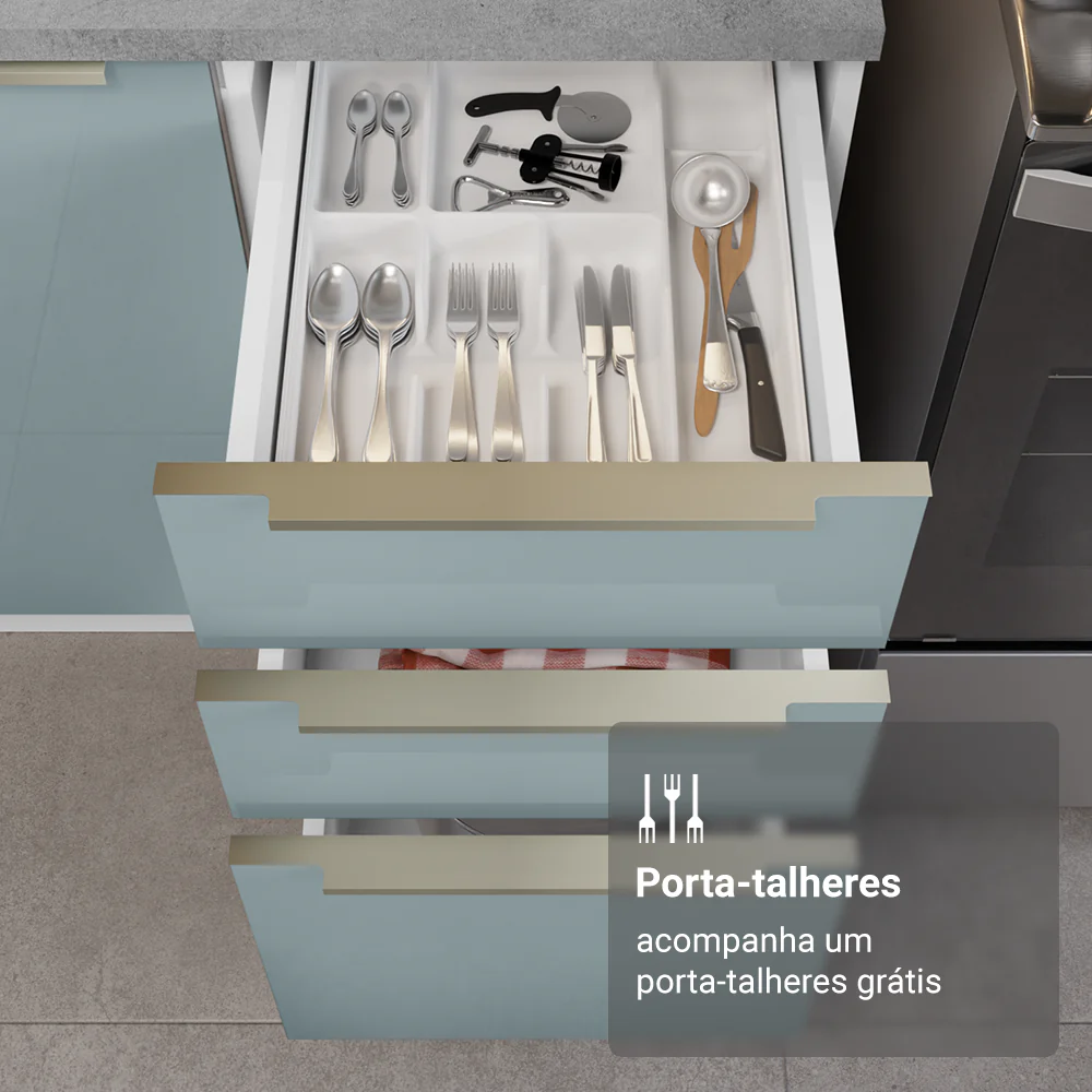 Armário de Cozinha Completa 240 x 60 cm Branco/Cinza Lux Madesa 08 - Image 7