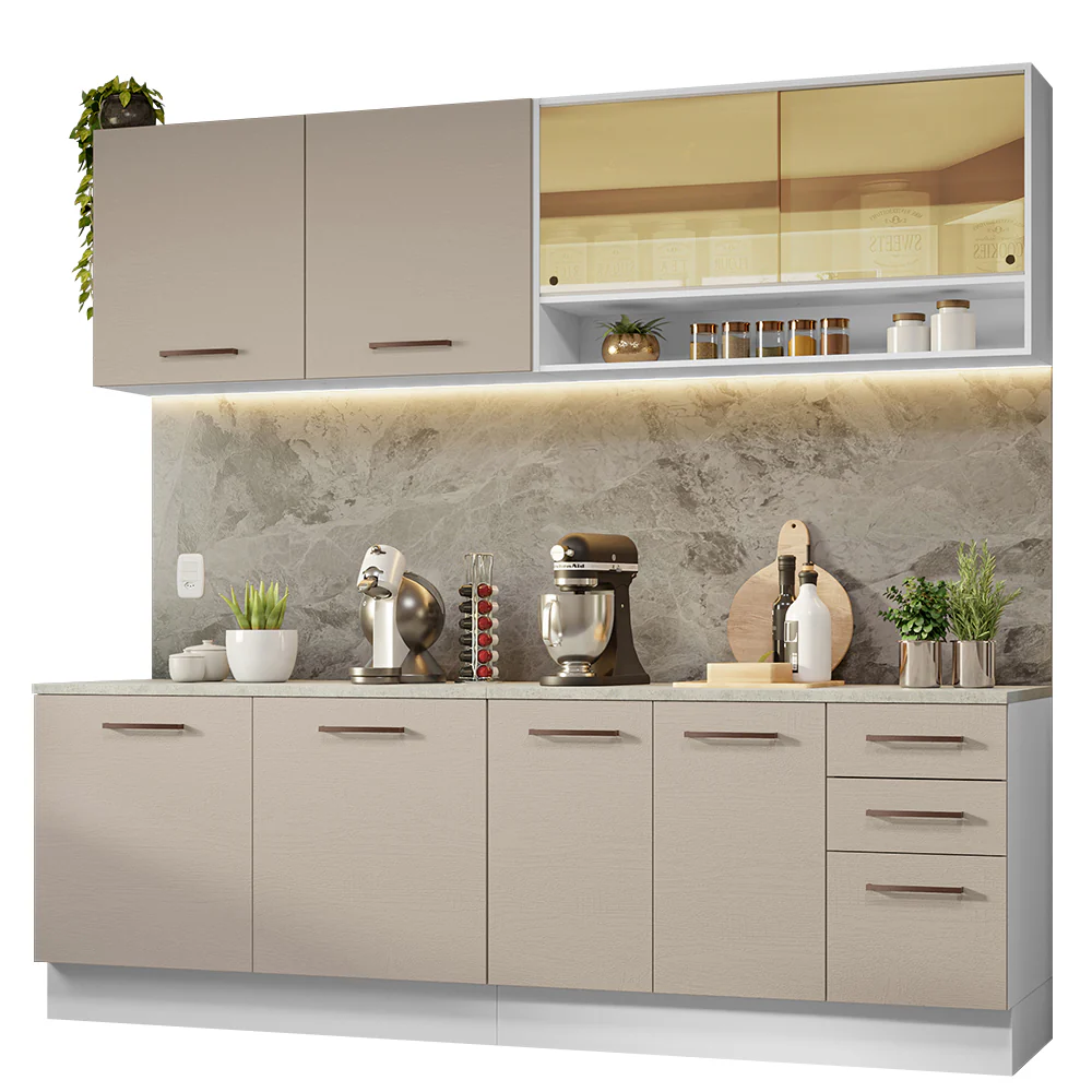 Armário de Cozinha Completa 240cm Branco/Crema 60cm de Profundidade Agata Madesa 01 - Image 2