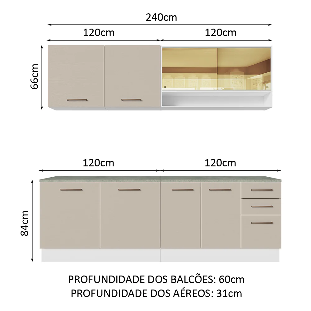 Armário de Cozinha Completa 240cm Branco/Crema 60cm de Profundidade Agata Madesa 01 - Image 3