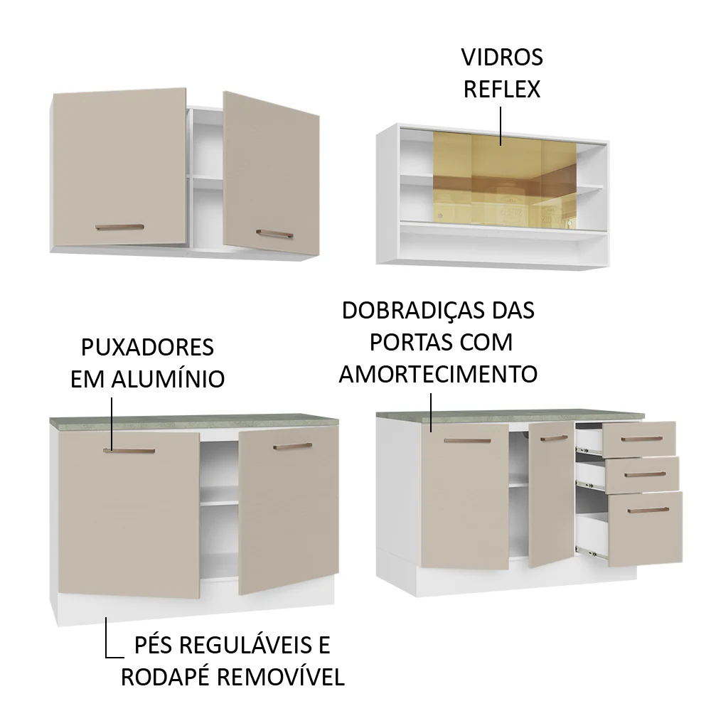 Armário de Cozinha Completa 240cm Branco/Crema 60cm de Profundidade Agata Madesa 01 - Image 4