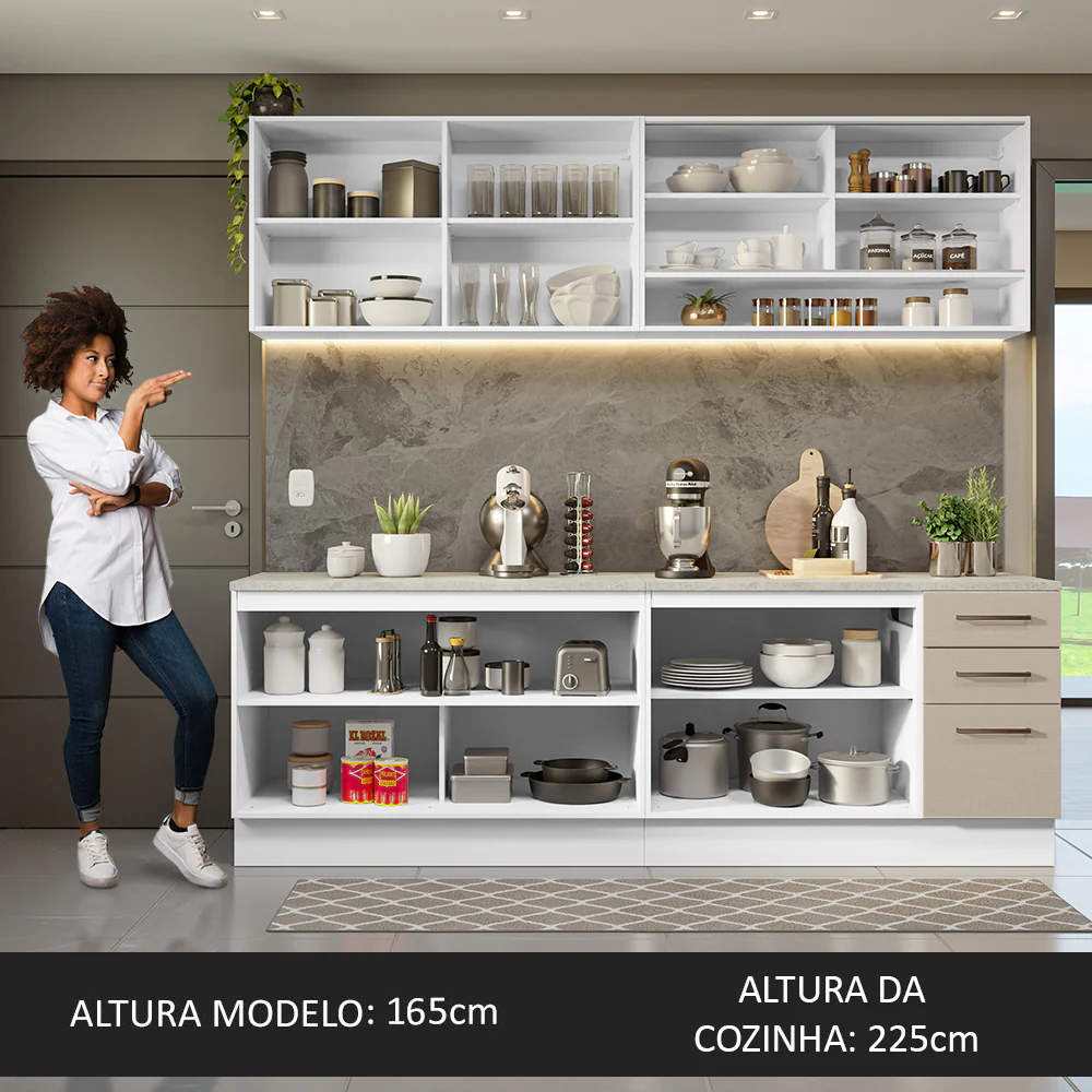 Armário de Cozinha Completa 240cm Branco/Crema 60cm de Profundidade Agata Madesa 01 - Image 5