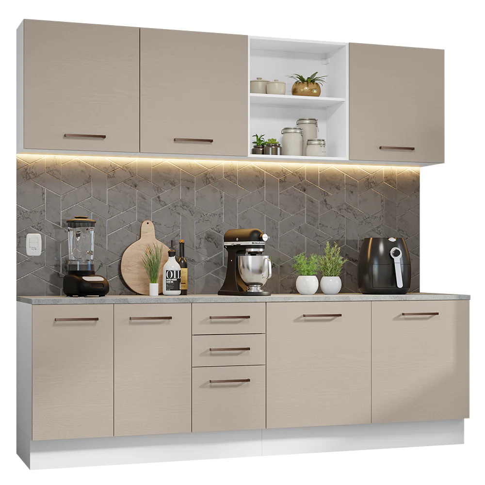 Armário de Cozinha Completa 240cm Branco/Crema 60cm de Profundidade Agata Madesa 02 - Image 2