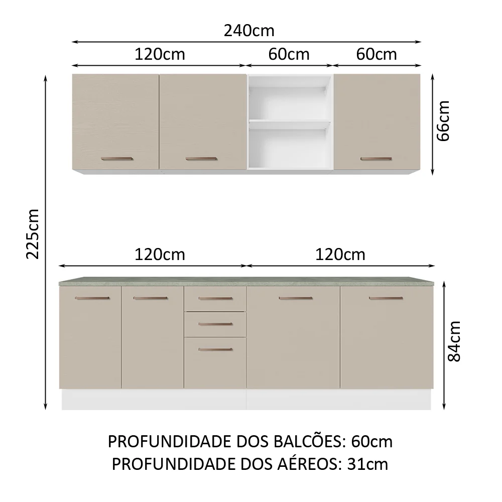 Armário de Cozinha Completa 240cm Branco/Crema 60cm de Profundidade Agata Madesa 02 - Image 3