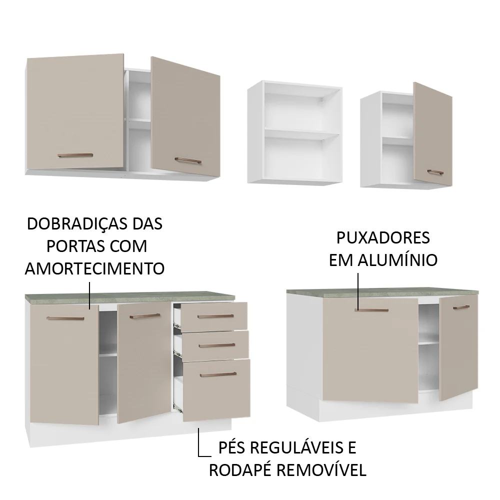 Armário de Cozinha Completa 240cm Branco/Crema 60cm de Profundidade Agata Madesa 02 - Image 4