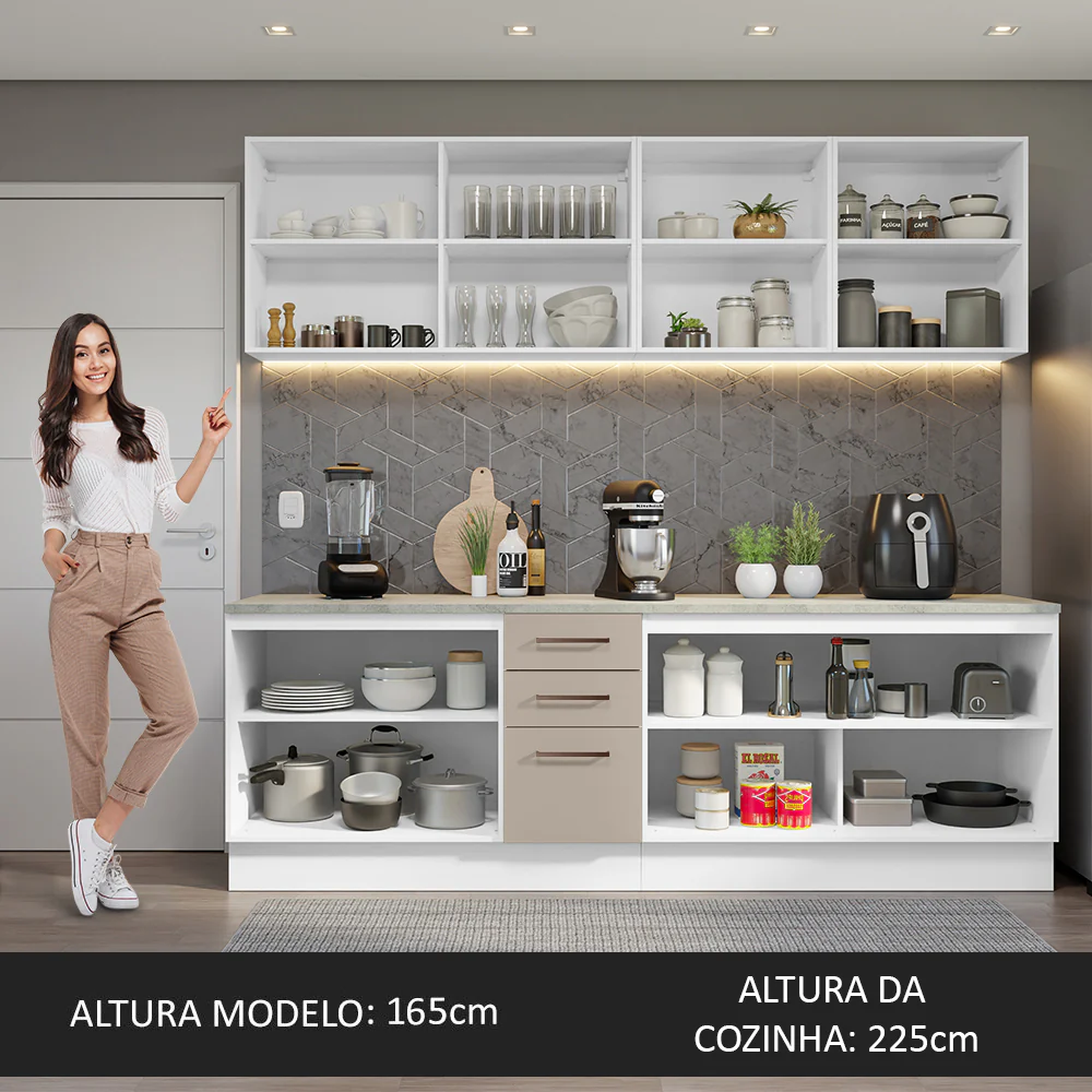 Armário de Cozinha Completa 240cm Branco/Crema 60cm de Profundidade Agata Madesa 02 - Image 5