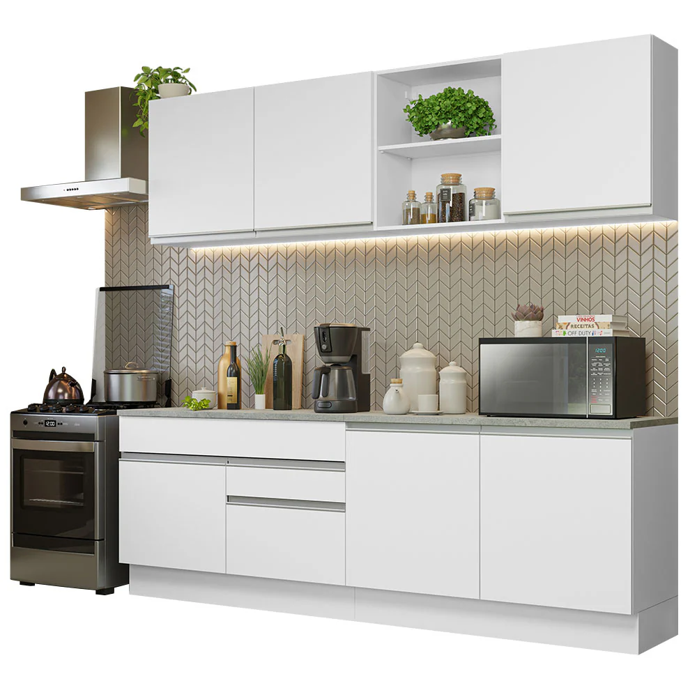 Armário de Cozinha Completa 240cm Branco Glamy Madesa 06 - Image 2