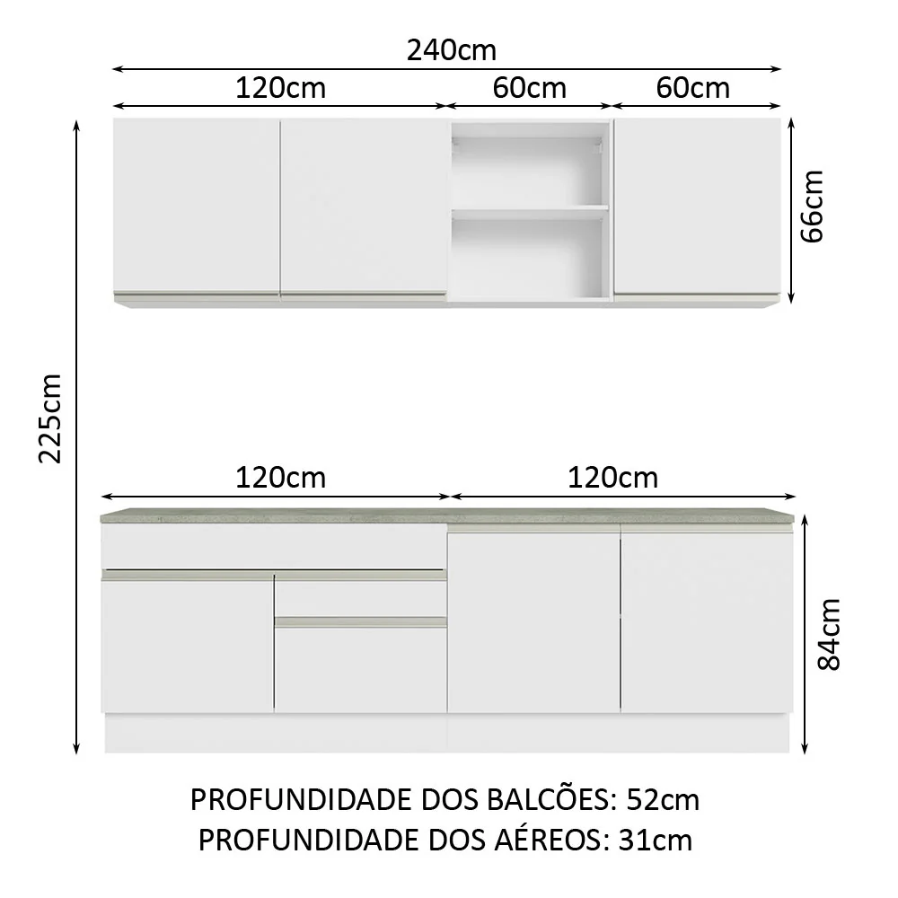 Armário de Cozinha Completa 240cm Branco Glamy Madesa 06 - Image 3