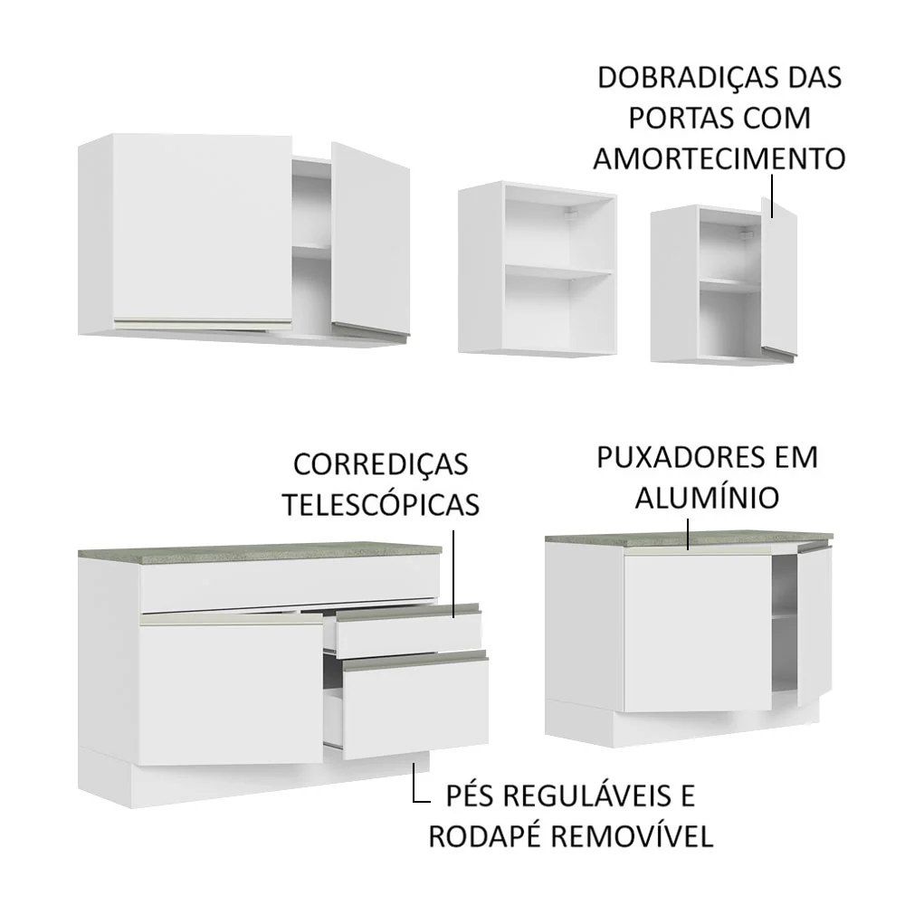 Armário de Cozinha Completa 240cm Branco Glamy Madesa 06 - Image 4