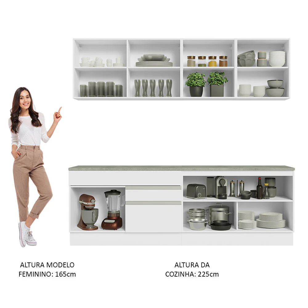 Armário de Cozinha Completa 240cm Branco Glamy Madesa 06 - Image 5