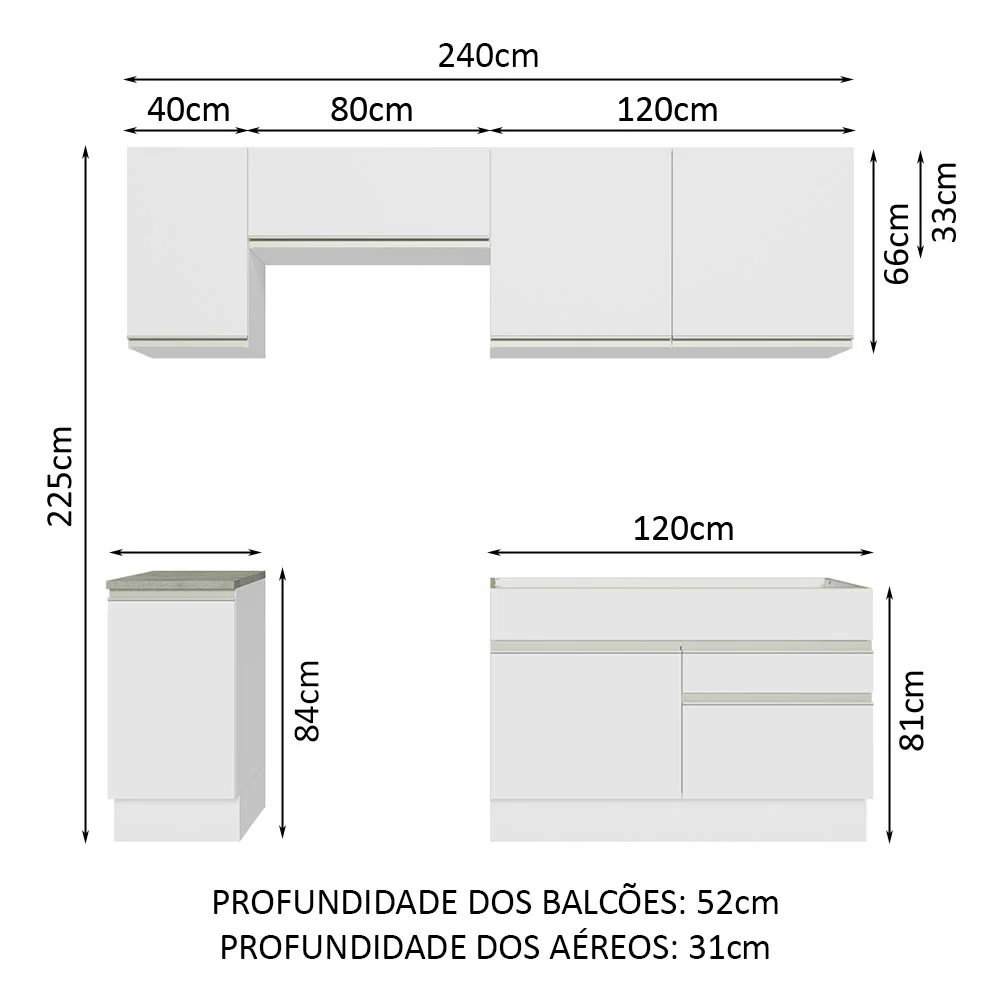 Armário de Cozinha Completa 240cm Branco Glamy Madesa 07 - Image 3