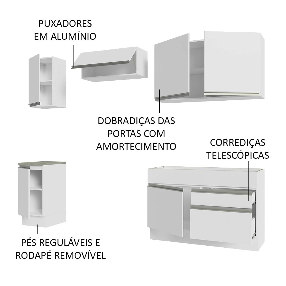 Armário de Cozinha Completa 240cm Branco Glamy Madesa 07 - Image 4