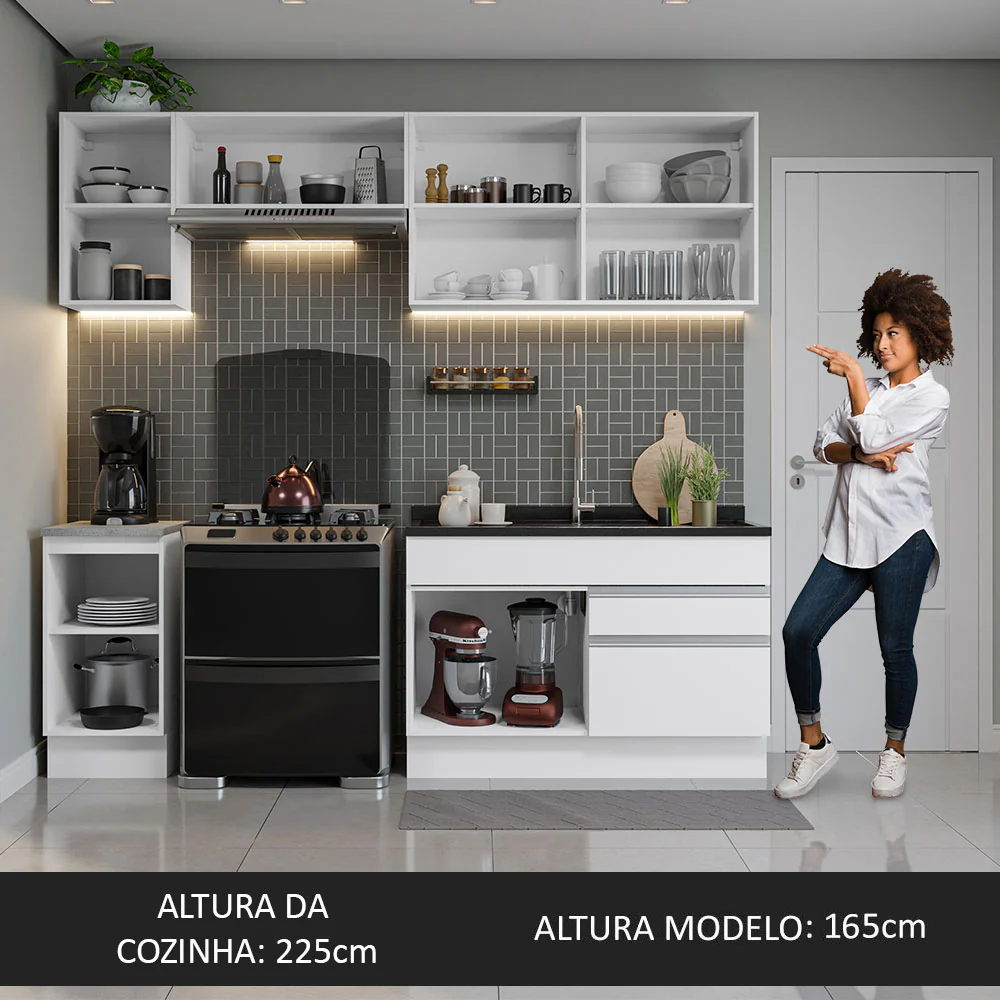 Armário de Cozinha Completa 240cm Branco Glamy Madesa 07 - Image 5