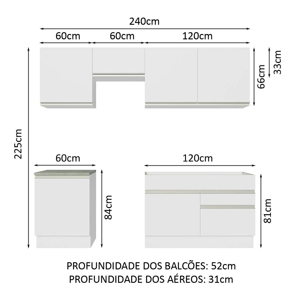 Armário de Cozinha Completa 240cm Branco Glamy Madesa 08 - Image 3
