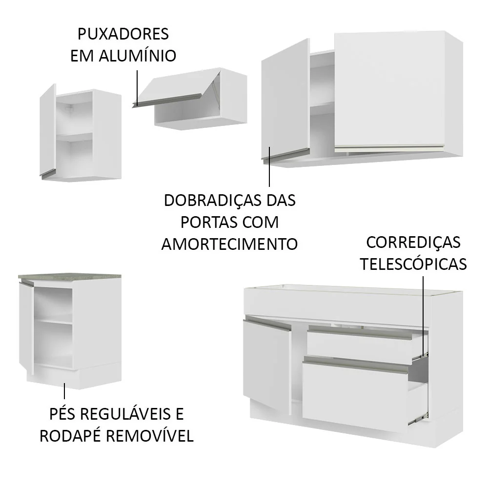 Armário de Cozinha Completa 240cm Branco Glamy Madesa 08 - Image 4
