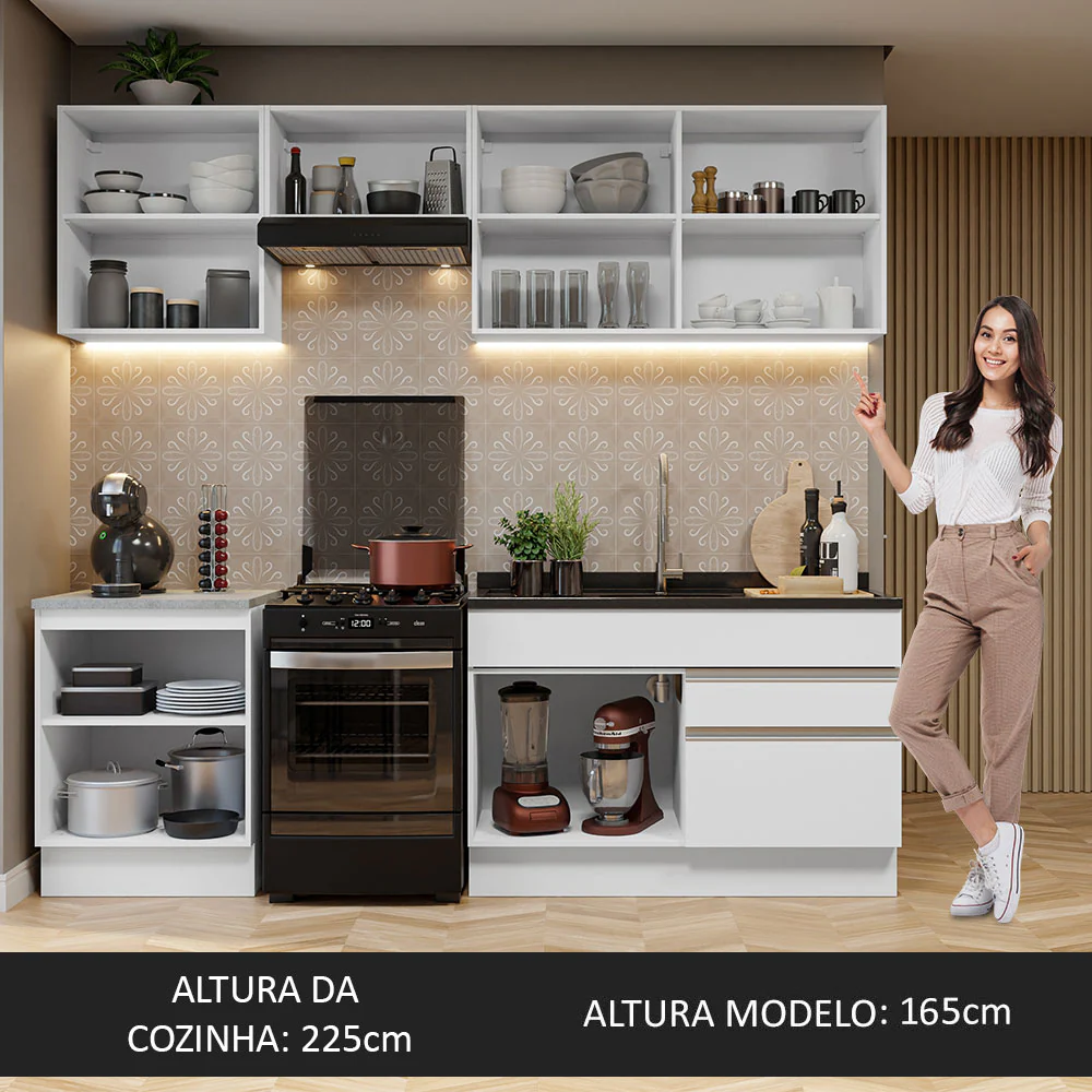 Armário de Cozinha Completa 240cm Branco Glamy Madesa 08 - Image 5