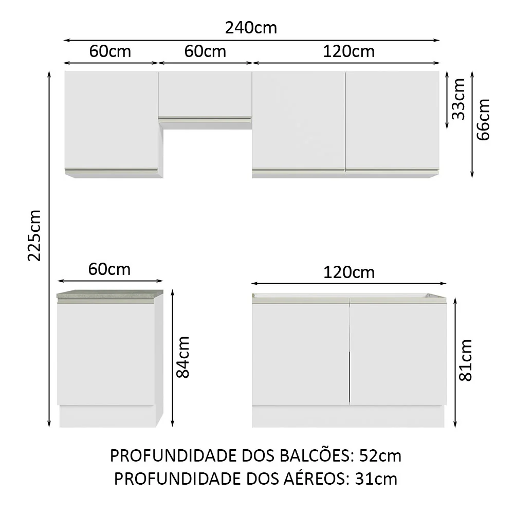 Armário de Cozinha Completa 240cm Branco Glamy Madesa 09 - Image 3