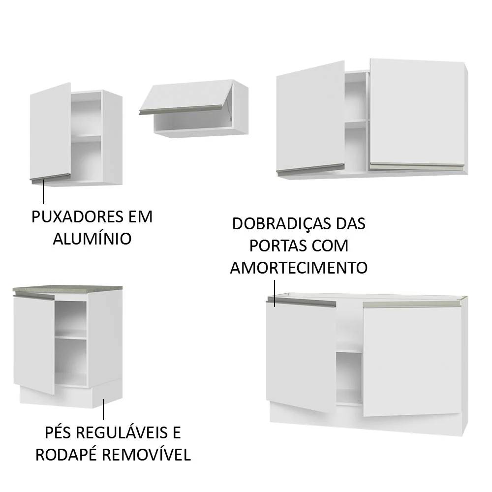 Armário de Cozinha Completa 240cm Branco Glamy Madesa 09 - Image 4