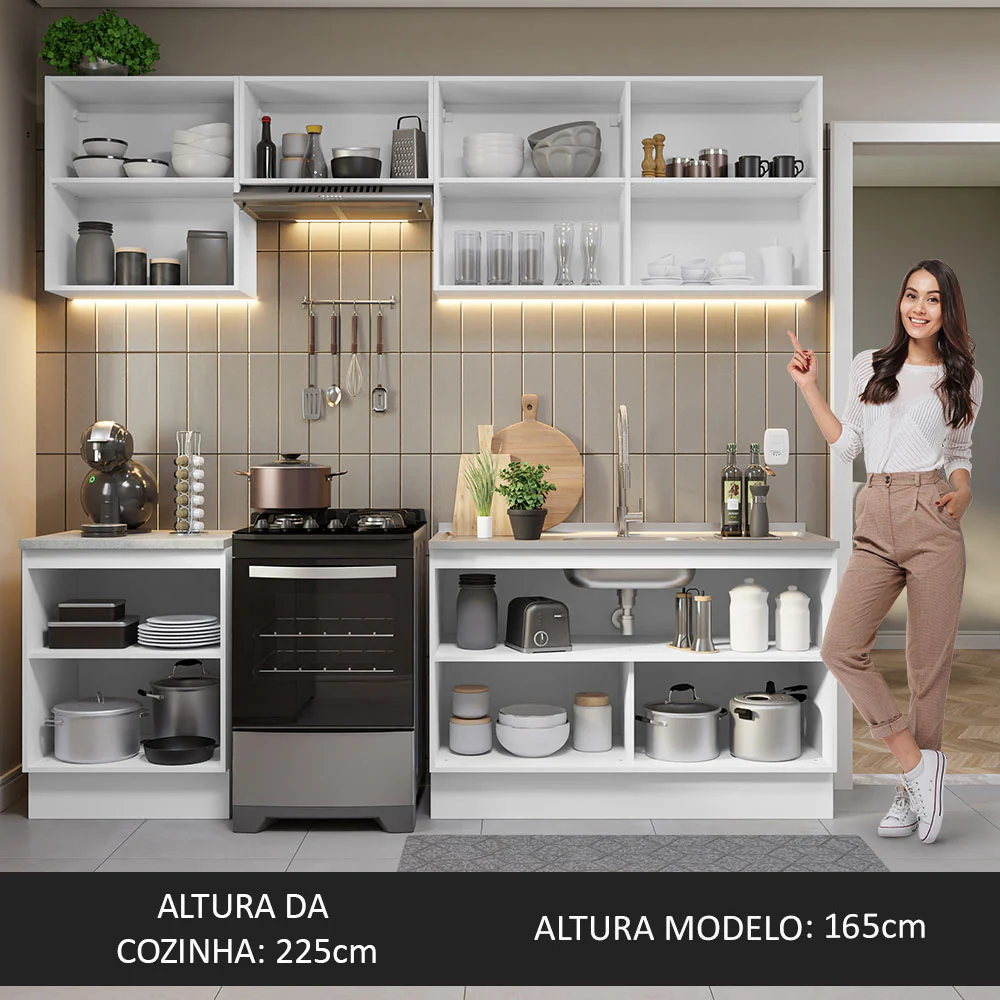 Armário de Cozinha Completa 240cm Branco Glamy Madesa 09 - Image 6