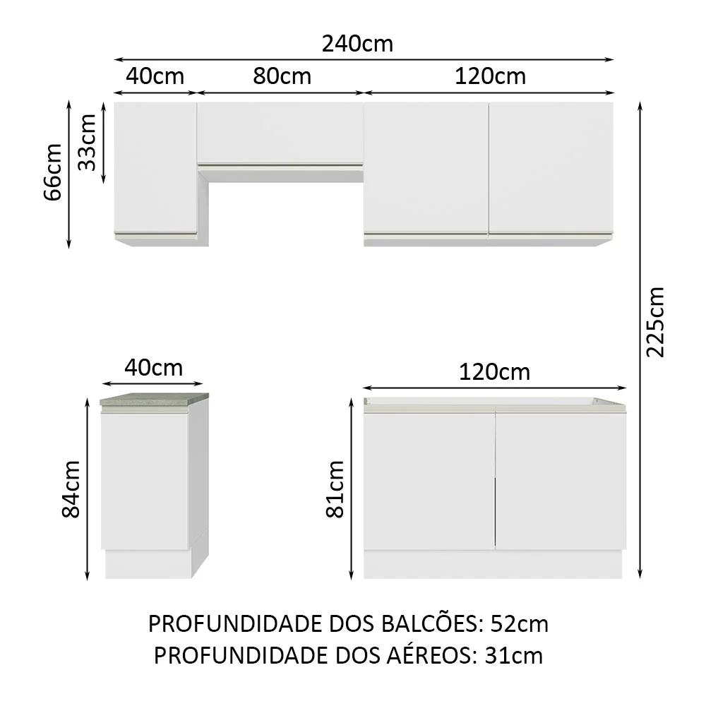 Armário de Cozinha Completa 240cm Branco Glamy Madesa 10 - Image 3