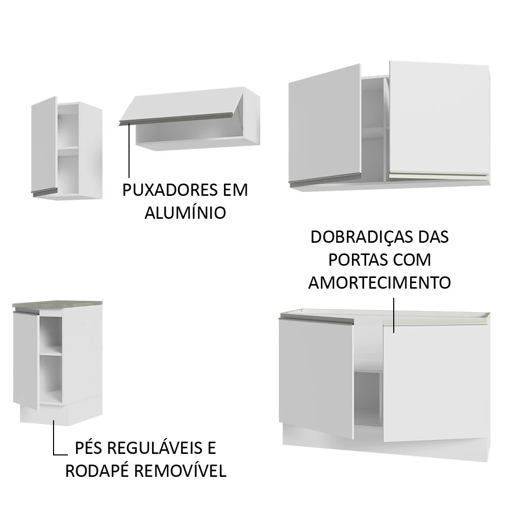 Armário de Cozinha Completa 240cm Branco Glamy Madesa 10 - Image 4