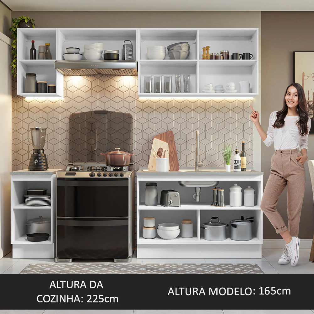 Armário de Cozinha Completa 240cm Branco Glamy Madesa 10 - Image 6