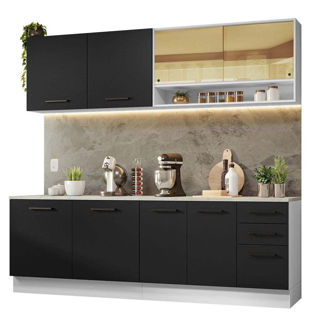 Armário de Cozinha Completa 240cm Branco/Preto 60cm de Profundidade Agata Madesa 01 - Image 2