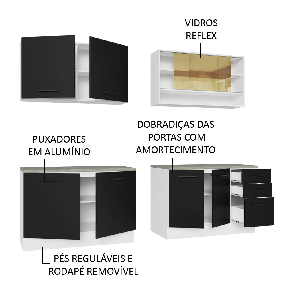 Armário de Cozinha Completa 240cm Branco/Preto 60cm de Profundidade Agata Madesa 01 - Image 4
