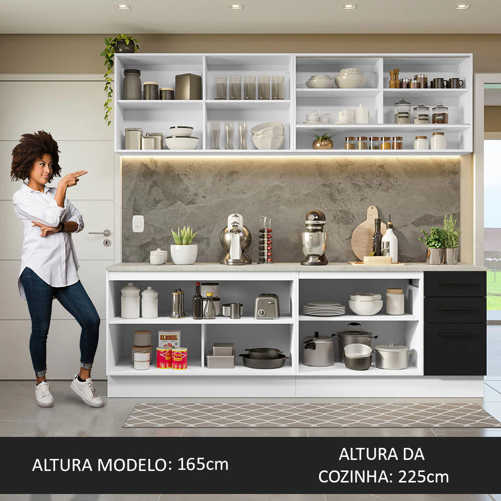 Armário de Cozinha Completa 240cm Branco/Preto 60cm de Profundidade Agata Madesa 01 - Image 5