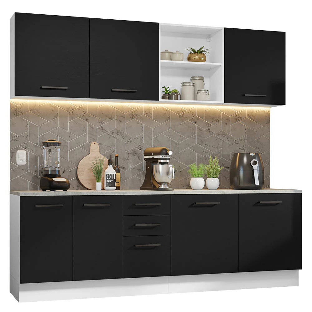 Armário de Cozinha Completa 240cm Branco/Preto 60cm de Profundidade Agata Madesa 02 - Image 2