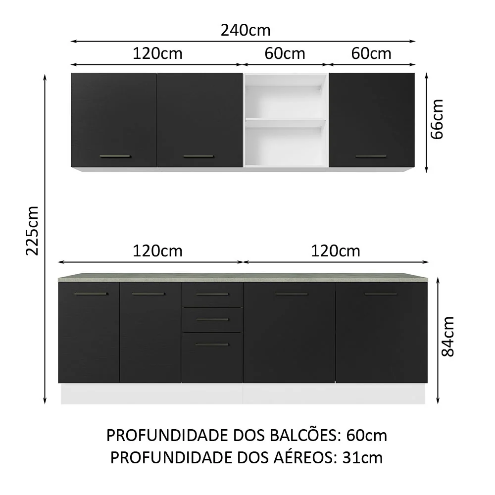 Armário de Cozinha Completa 240cm Branco/Preto 60cm de Profundidade Agata Madesa 02 - Image 3