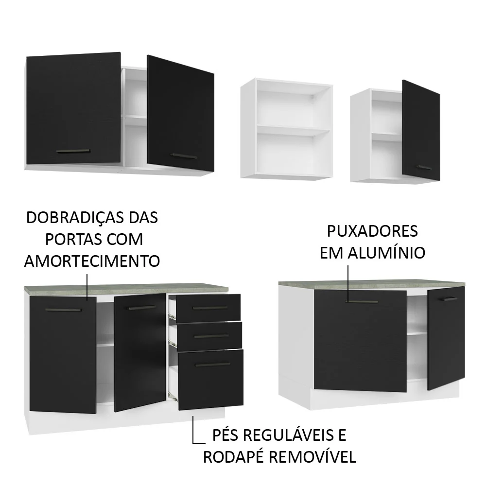 Armário de Cozinha Completa 240cm Branco/Preto 60cm de Profundidade Agata Madesa 02 - Image 4