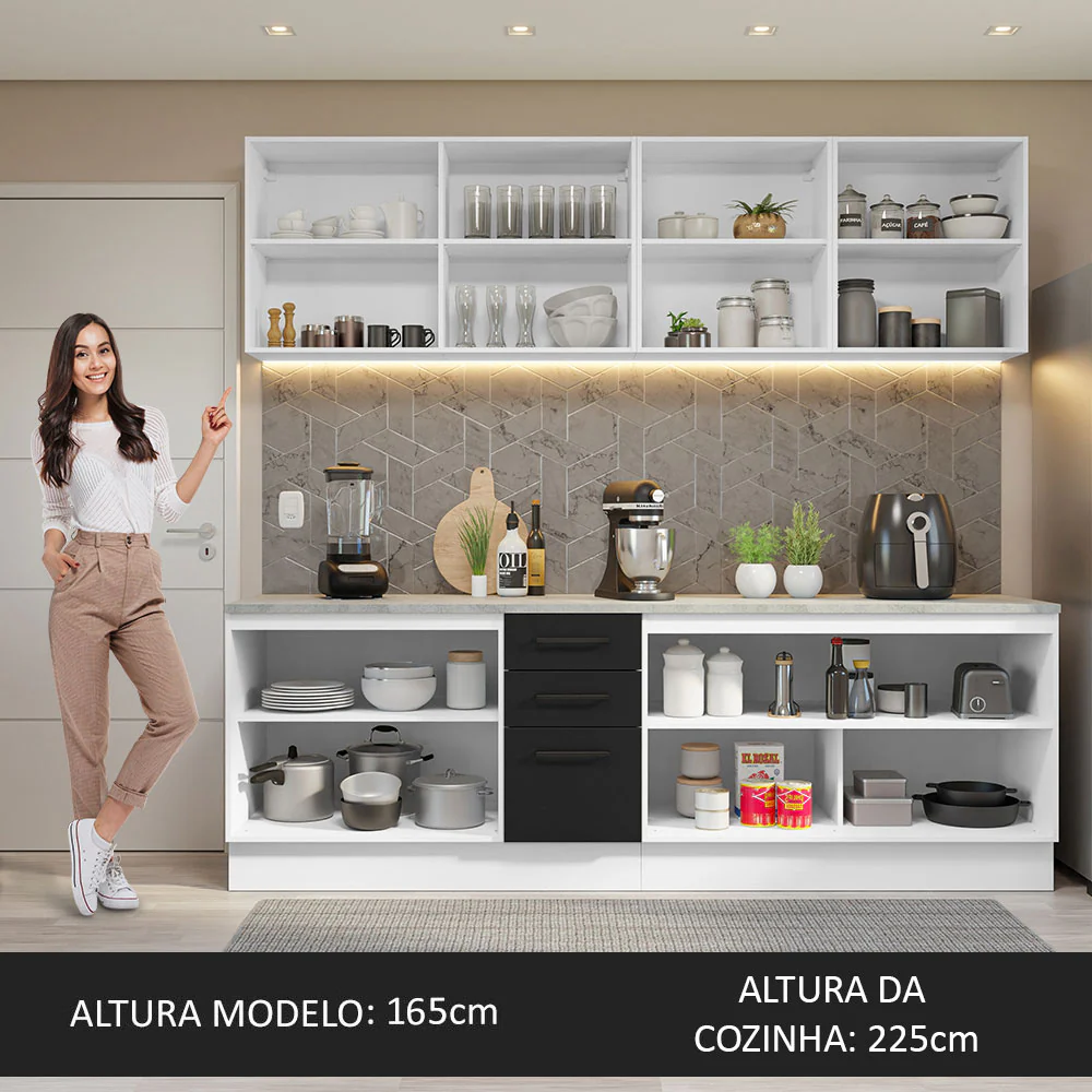 Armário de Cozinha Completa 240cm Branco/Preto 60cm de Profundidade Agata Madesa 02 - Image 5