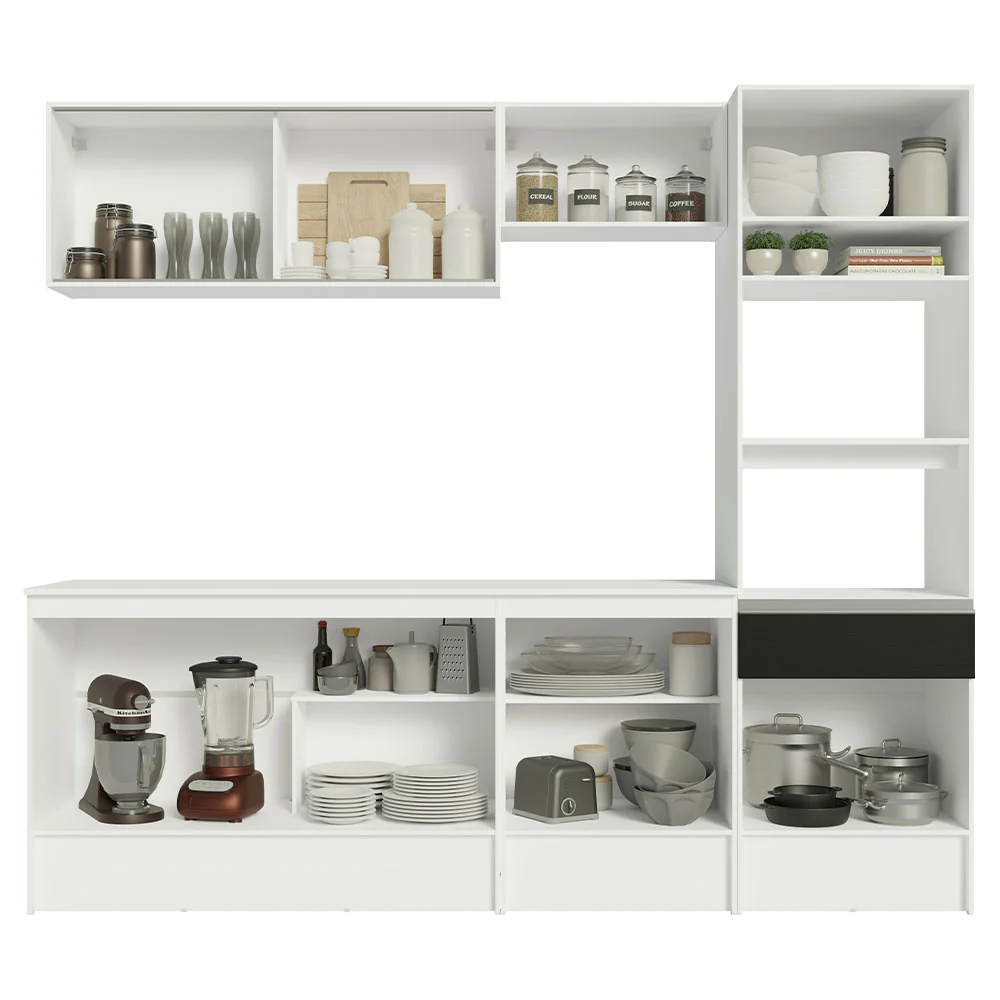 Armário de Cozinha Completa 240cm Branco/Preto Diamante Madesa 06 - Image 5