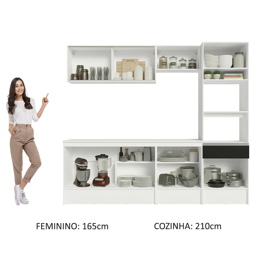 Armário de Cozinha Completa 240cm Branco/Preto Diamante Madesa 06 - Image 6